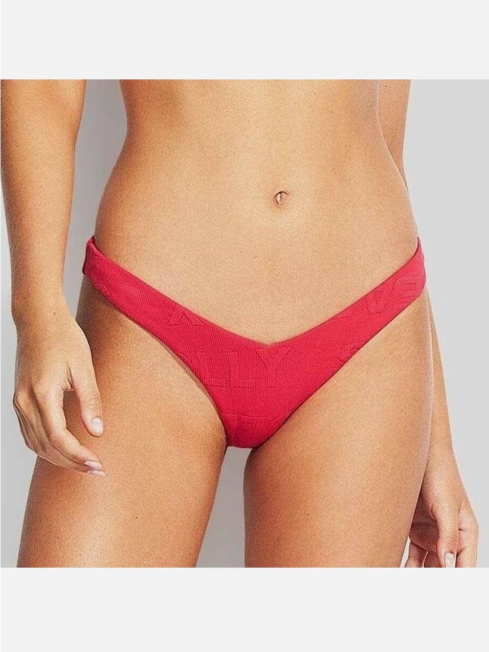 NWT Seafolly Your Type V High Cut Rio Bikini Bottom Black Textured Logo